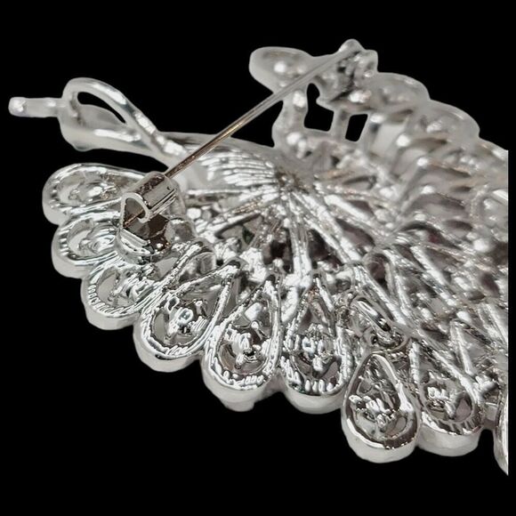 Beautifull Large Silve Peacock With Multi-Colored Rhinestones Brooch Pin Pendant - Picture 6 of 8